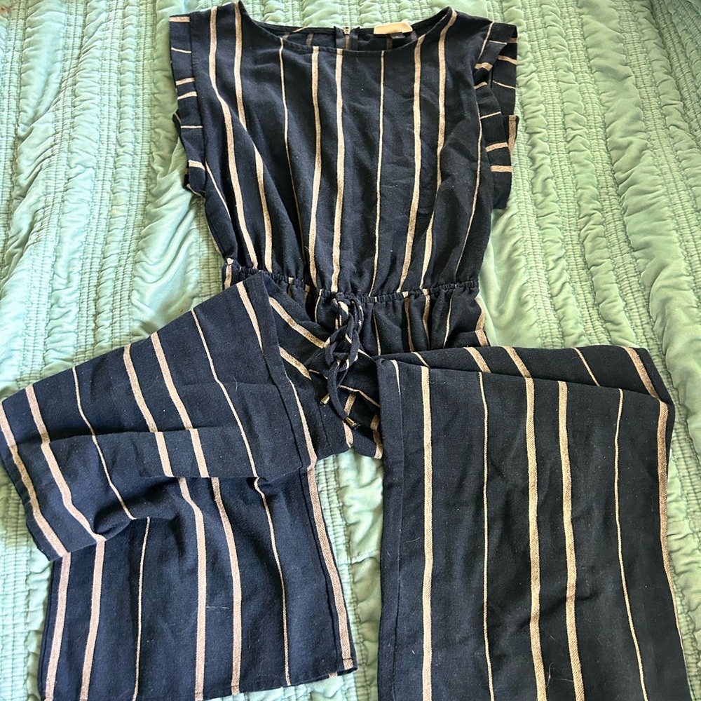 Universal Thread Navy and Cream Striped Jumpsuit